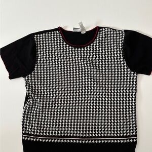 Liz Claiborne/Emma James Black and White Houndstooth Short-Sleeve Sweater